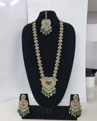 Lavender Purple Heart Shaped Long Necklace Set with Earrings & Maang Tikka