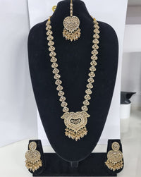 Lavender Purple Heart Shaped Long Necklace Set with Earrings & Maang Tikka