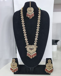 Lavender Purple Heart Shaped Long Necklace Set with Earrings & Maang Tikka