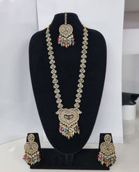 Lavender Purple Heart Shaped Long Necklace Set with Earrings & Maang Tikka