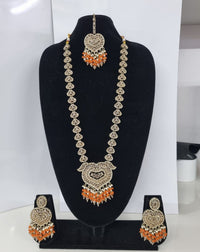 Lavender Purple Heart Shaped Long Necklace Set with Earrings & Maang Tikka