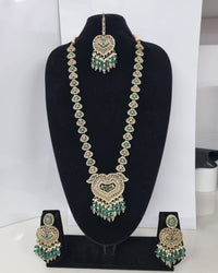 Lavender Purple Heart Shaped Long Necklace Set with Earrings & Maang Tikka