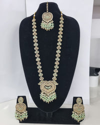Lavender Purple Heart Shaped Long Necklace Set with Earrings & Maang Tikka