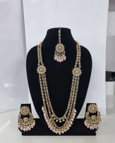 The Empress Maroon Layered Floral Long Necklace Set with Earrings