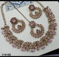Baby Pink & Gold Floral Necklace Set with Chandbali Studs