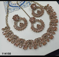 Baby Pink & Gold Floral Necklace Set with Chandbali Studs