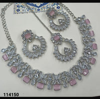 Sea Green & Silver-Tone Floral Crystal Necklace Set