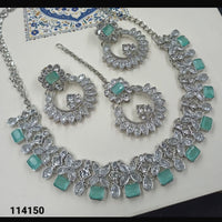 Sea Green & Silver-Tone Floral Crystal Necklace Set