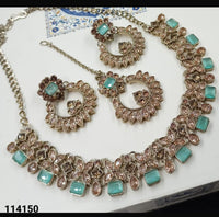 Baby Pink & Gold Floral Necklace Set with Chandbali Studs