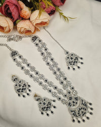 Crystal Floral Long Necklace Set with Earrings & Maang Tikka