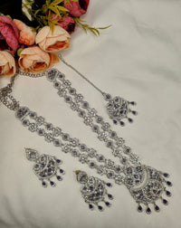 Crystal Floral Long Necklace Set with Earrings & Maang Tikka