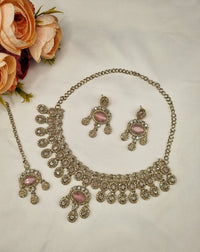 Luxury Crystal Choker Necklace Set with Earrings & Maang Tikka