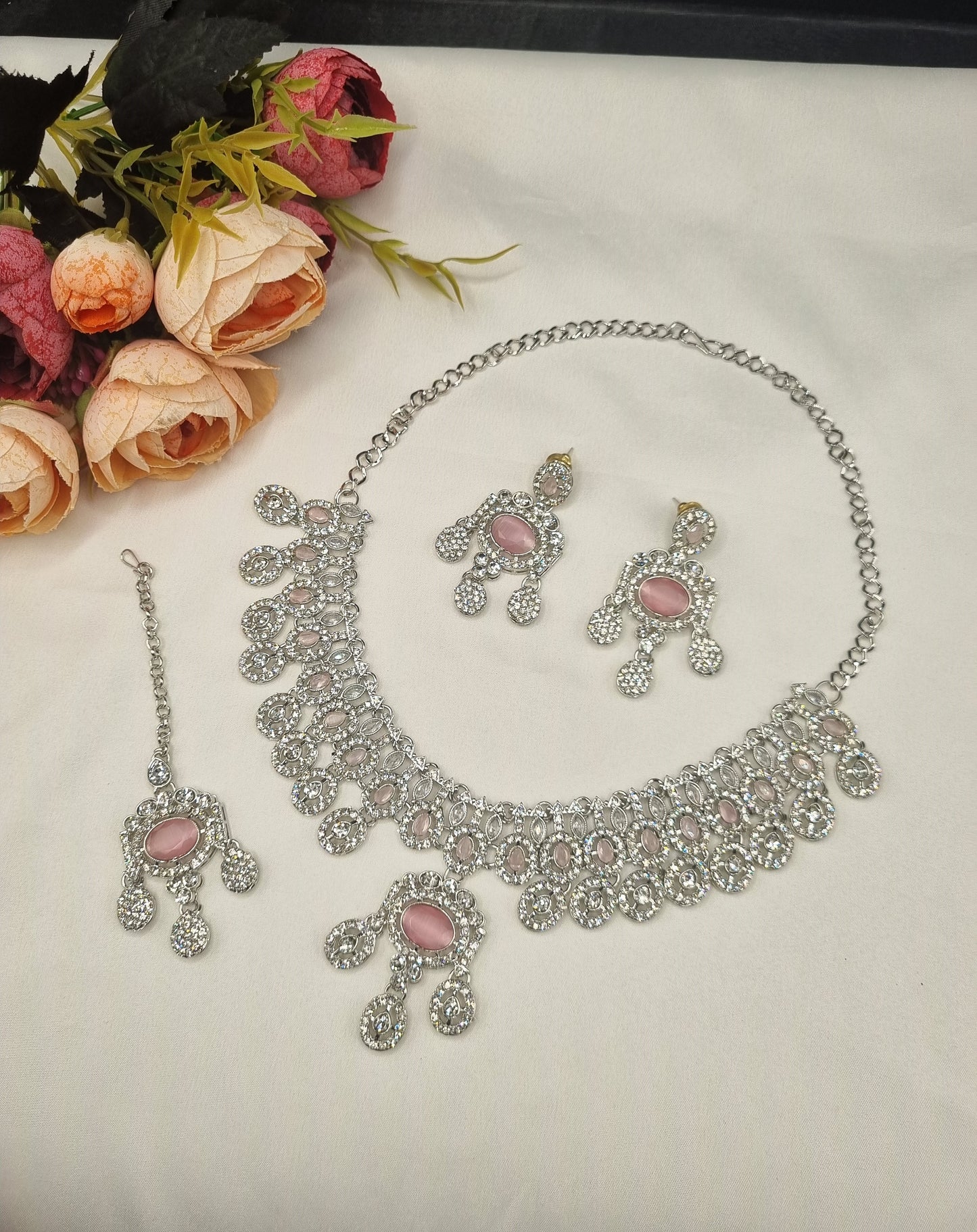 Vogue Crystal Choker Set with Tikka & Earrings