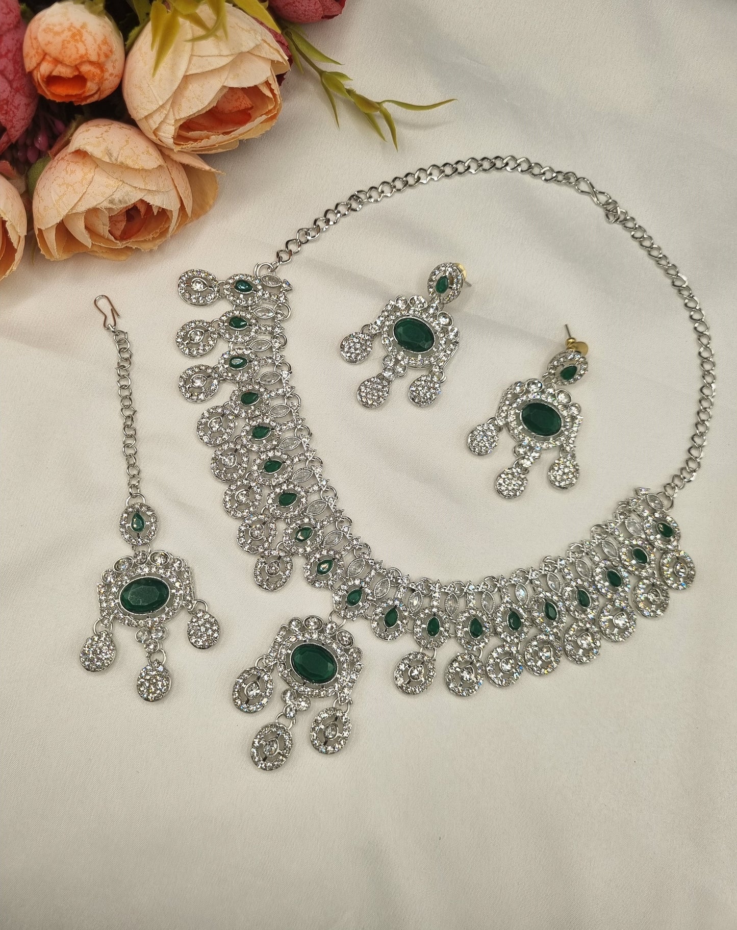 Vogue Crystal Choker Set with Tikka & Earrings