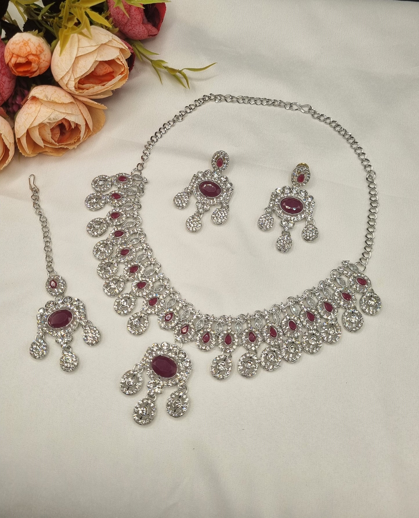 Vogue Crystal Choker Set with Tikka & Earrings