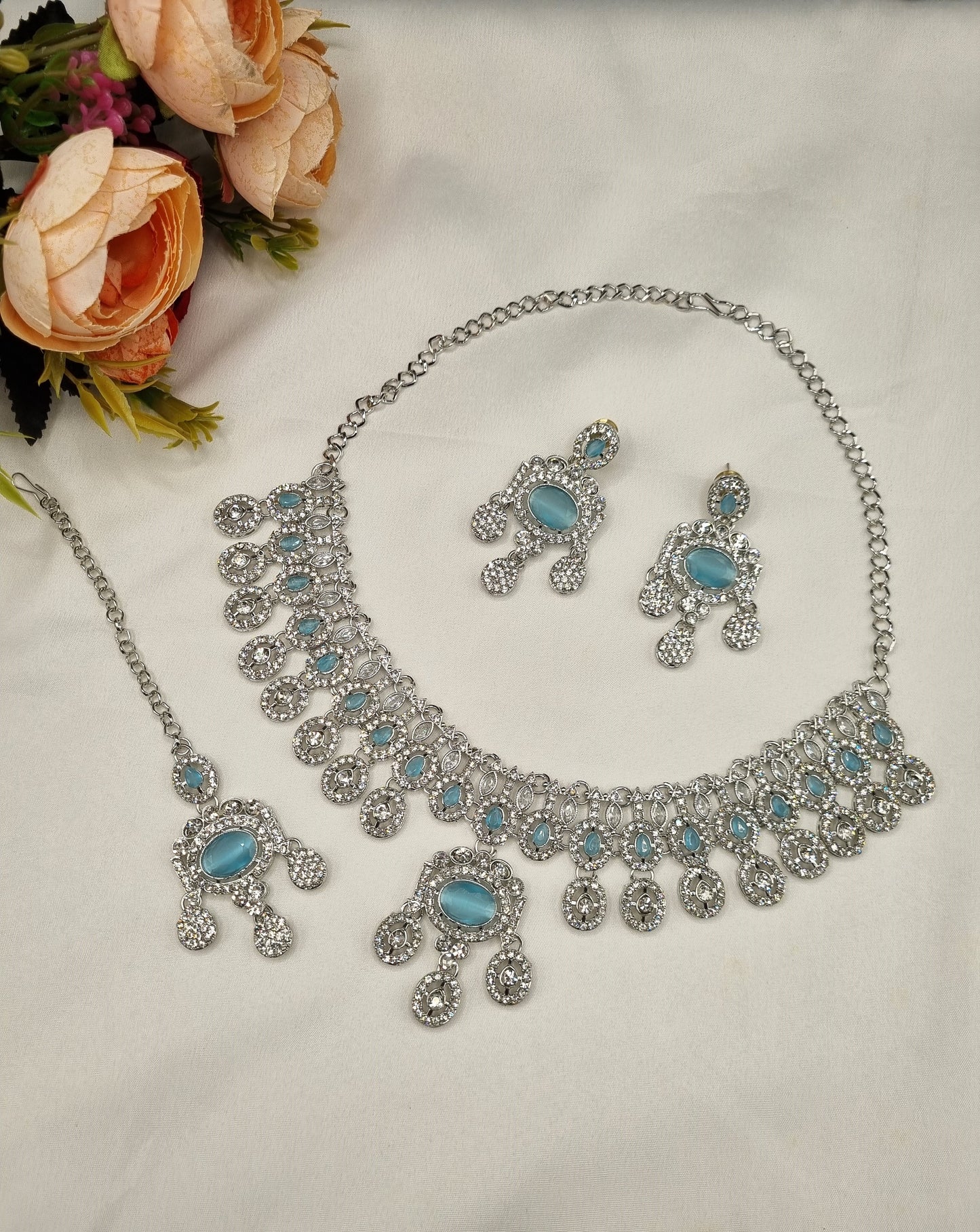 Vogue Crystal Choker Set with Tikka & Earrings