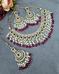 Ornate Choker Necklace, Earrings & Maangtikka Set