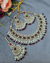 Indian Choker Necklace Set with Earrings & Maang Tikka