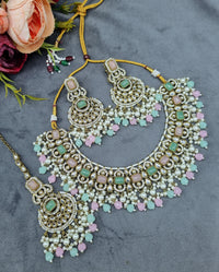 Indian Choker Necklace Set with Earrings & Maang Tikka