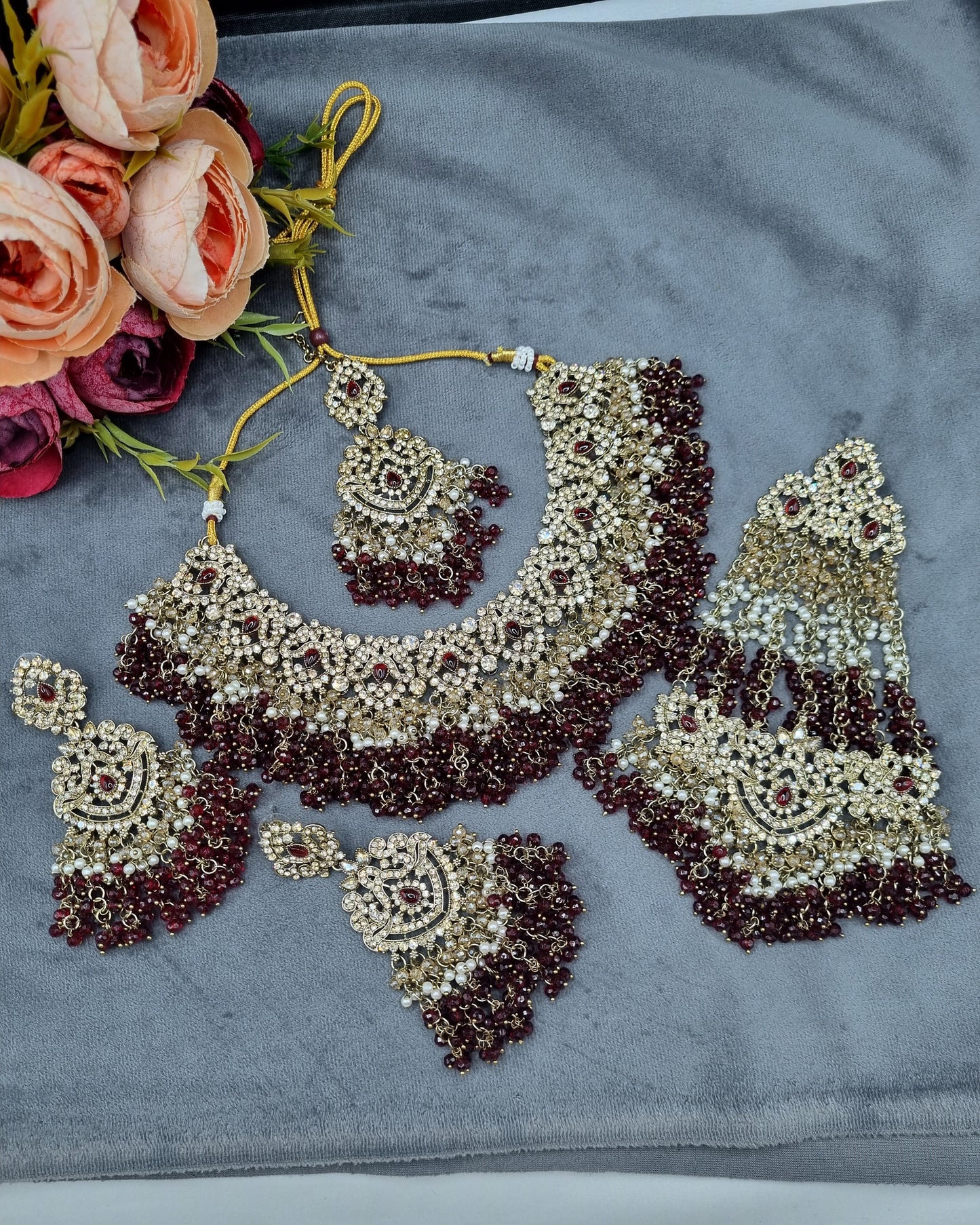 Choker Jewelry Set with Earrings, Maang Tikka & Passa