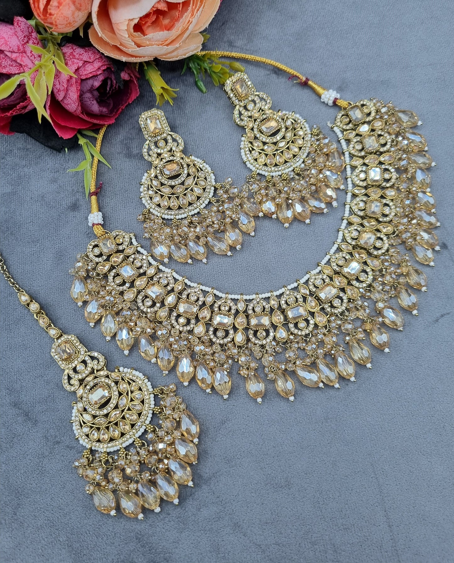 Crystal Jewelry Set with Earrings & Maang Tikka