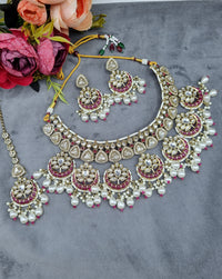 Royal Chandbali & Pearl Bridal Jewelry Set with Earrings & Maang Tikka