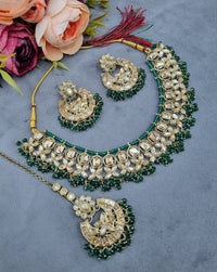 Antique Gold Necklace Set with Earrings & Maangtikka
