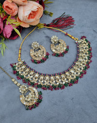 Antique Gold Necklace Set with Earrings & Maangtikka
