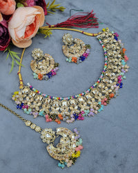 Antique Gold Necklace Set with Earrings & Maangtikka