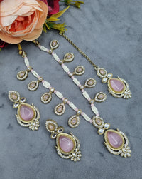 Antique Gold Teardrop Pendant Necklace Set with Earrings & Maangtikka