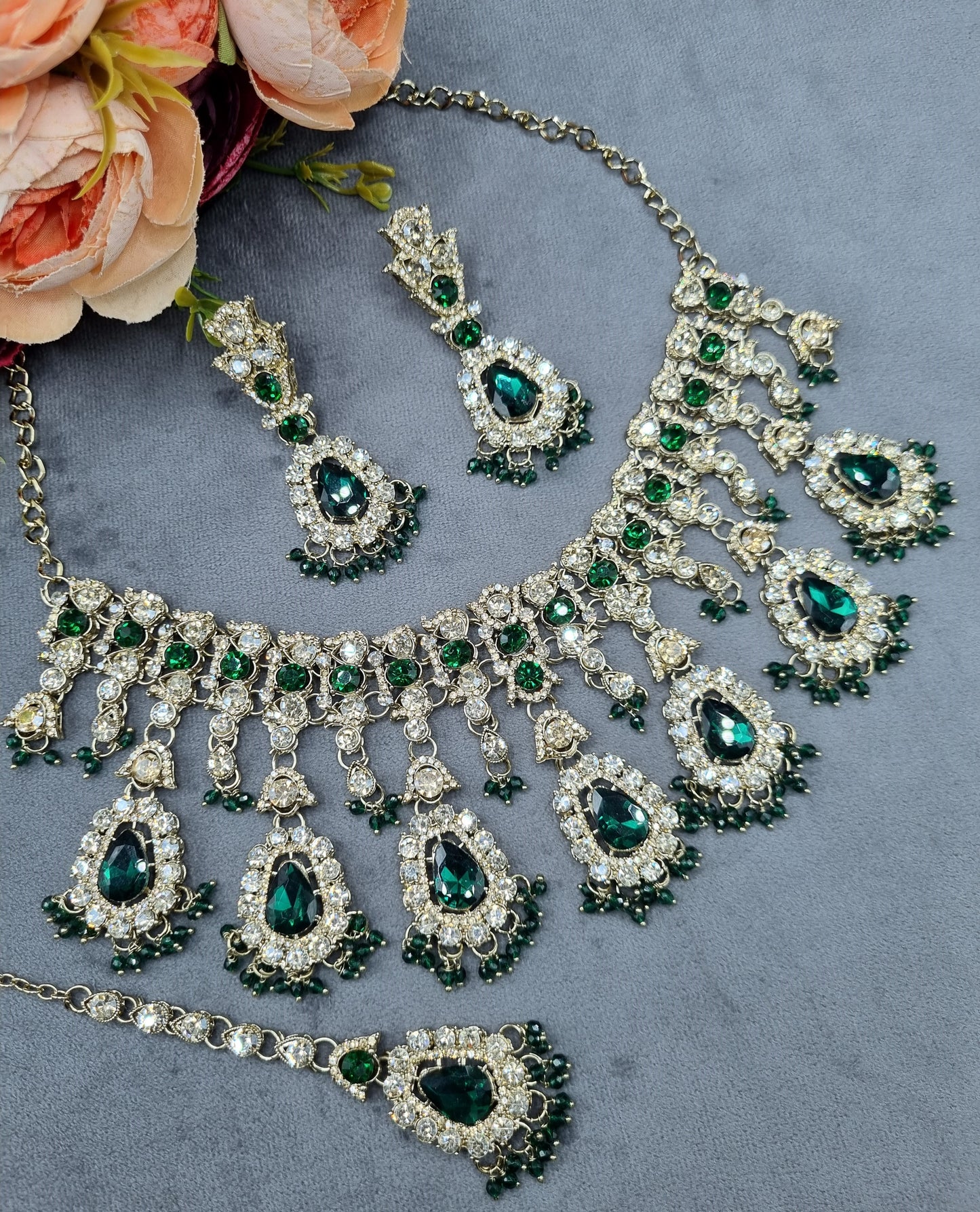 Antique Gold Crystal Teardrop Jewelry Set