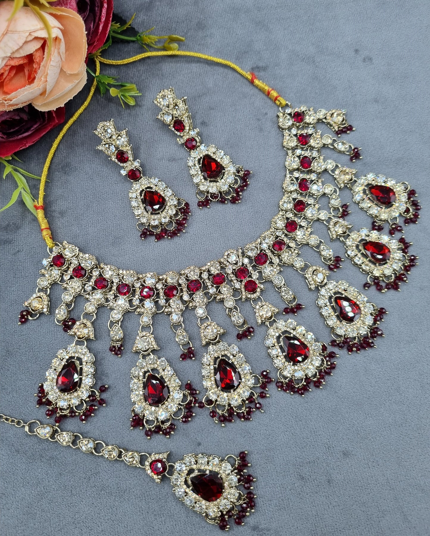 Antique Gold Crystal Teardrop Jewelry Set