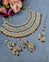 Bridal Rhinestone & Pearl Choker Necklace Set with Earrings & Maang Tikka