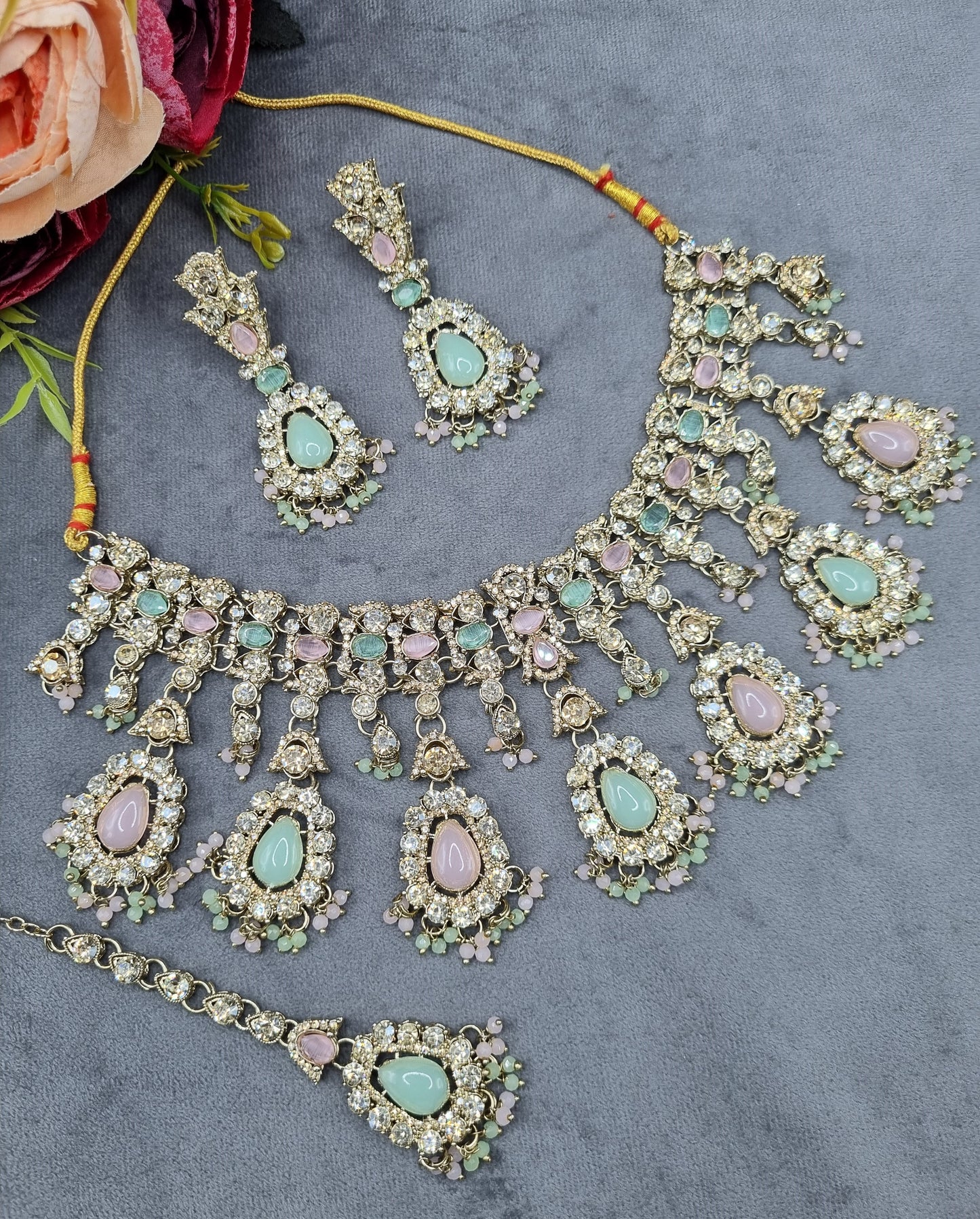 Antique Gold Crystal Teardrop Jewelry Set