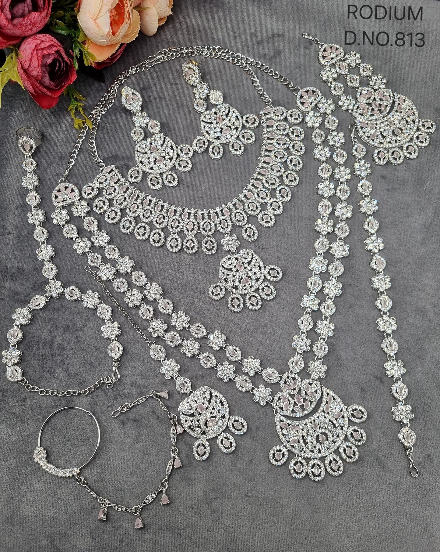 Rhodium-Plated Complete Bridal Jewellery Set