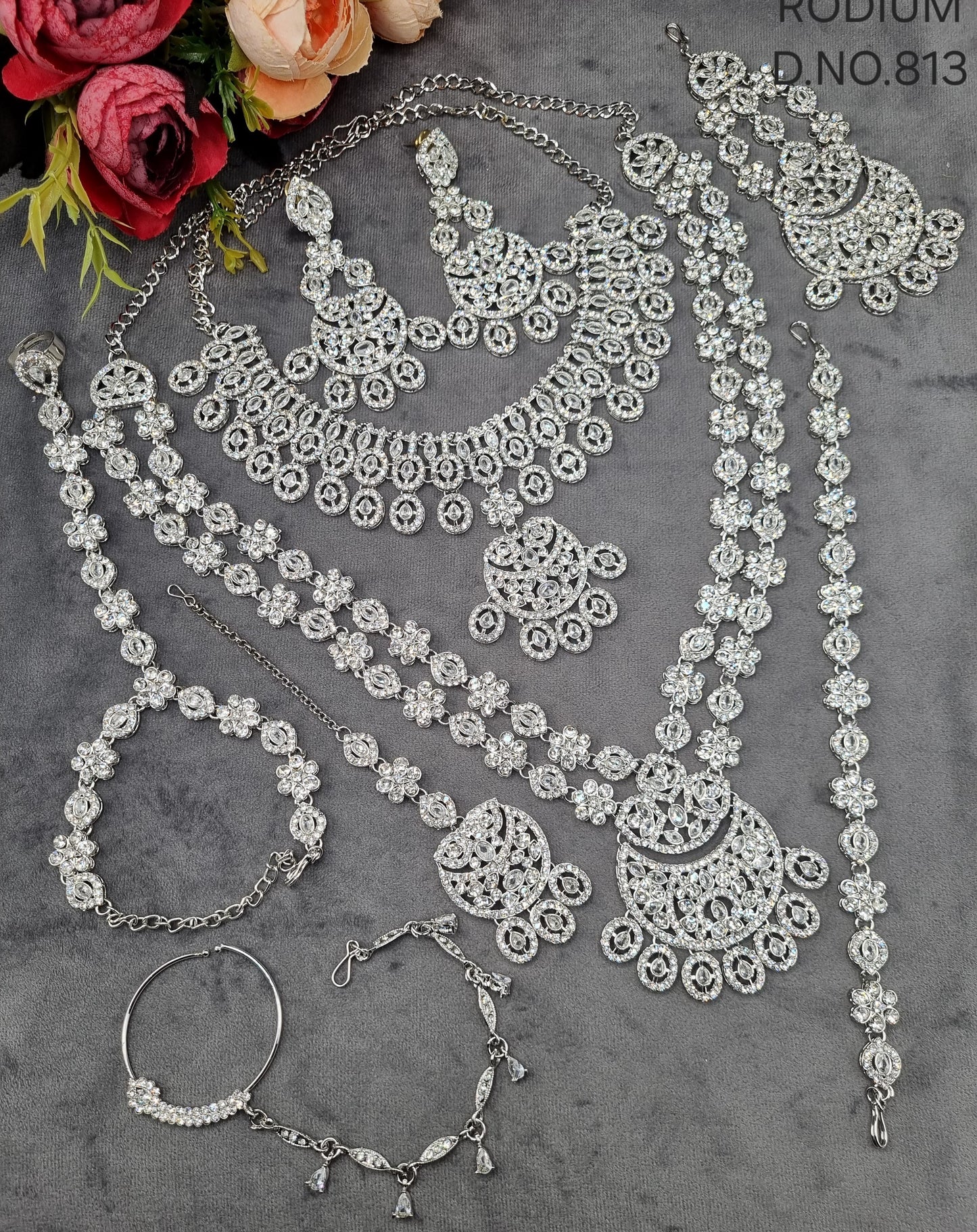 Rhodium-Plated Complete Bridal Jewellery Set