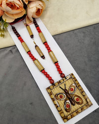 Handcrafted Bamboo & Wooden Butterfly Pendant Necklace Set with Earrings