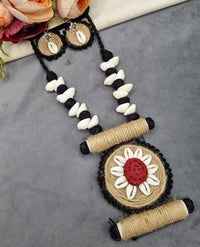 Handcrafted Jute & Cowrie Shell Floral Pendant Set