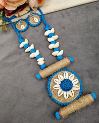 Handcrafted Jute & Cowrie Shell Floral Pendant Set