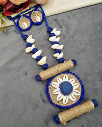 Handcrafted Jute & Cowrie Shell Floral Pendant Set