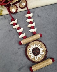 Handcrafted Jute & Cowrie Shell Floral Pendant Set