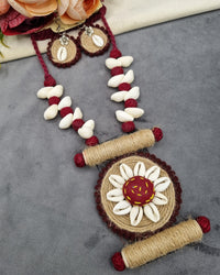 Handcrafted Jute & Cowrie Shell Floral Pendant Set