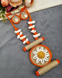 Handcrafted Jute & Cowrie Shell Floral Pendant Set