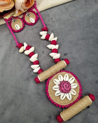 Handcrafted Jute & Cowrie Shell Floral Pendant Set
