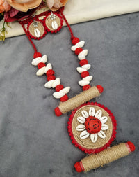 Handcrafted Jute & Cowrie Shell Floral Pendant Set