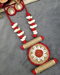 Handcrafted Jute & Cowrie Shell Floral Pendant Set