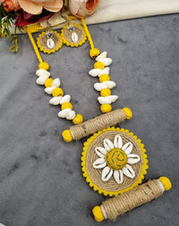 Handcrafted Jute & Cowrie Shell Floral Pendant Set