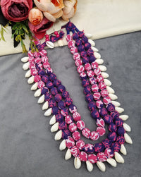 Handcrafted Multi-Layered Fabric Bead & Cowrie Shell Necklace Set