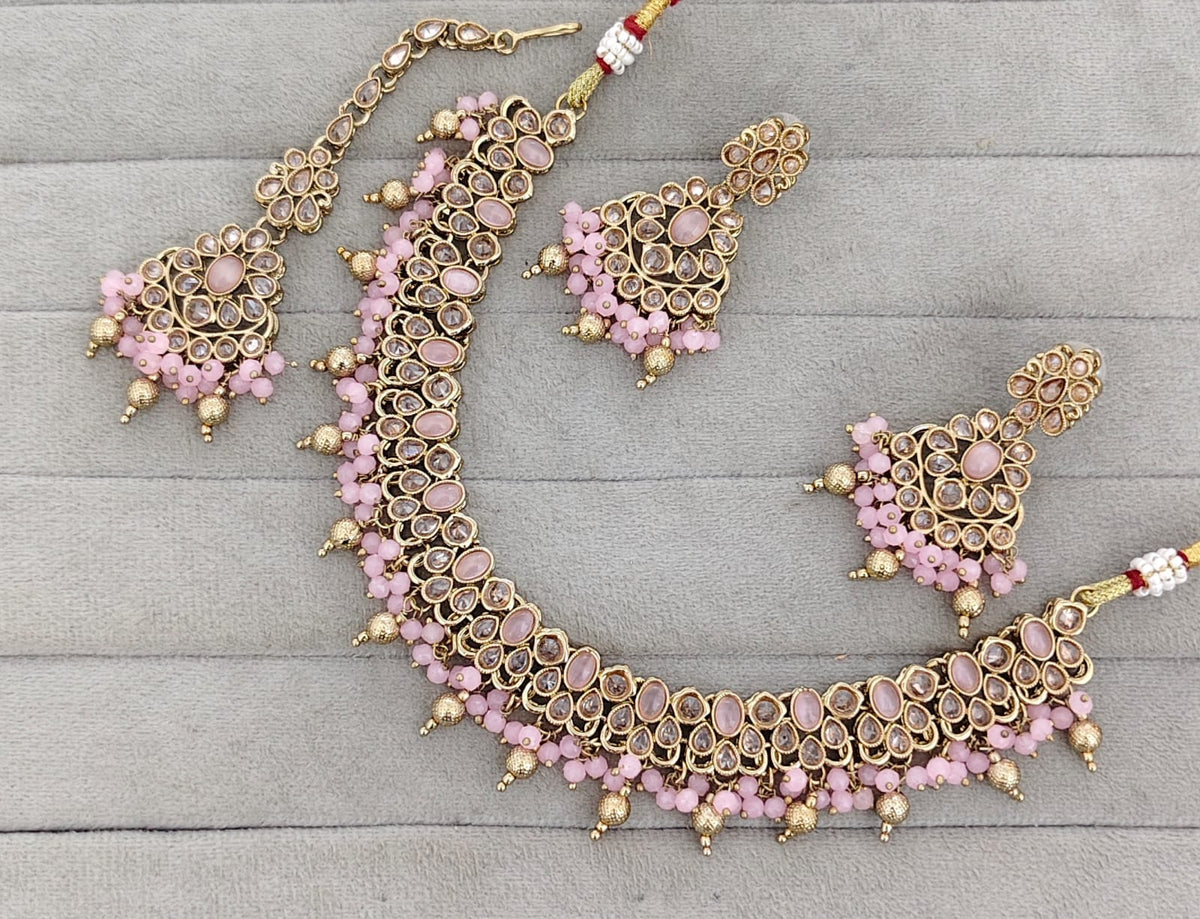 Antique Gold-Tone Stone Studded Jewelry Set with Maangtikka
