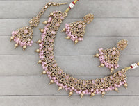 Antique Gold-Tone Stone Studded Jewelry Set with Maangtikka